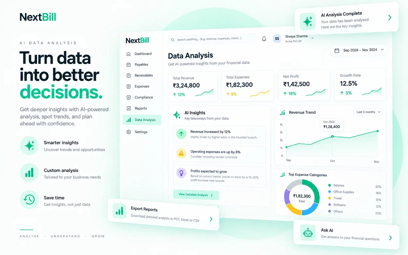 Live Cash Flow Forecasting in the NextBill workspace