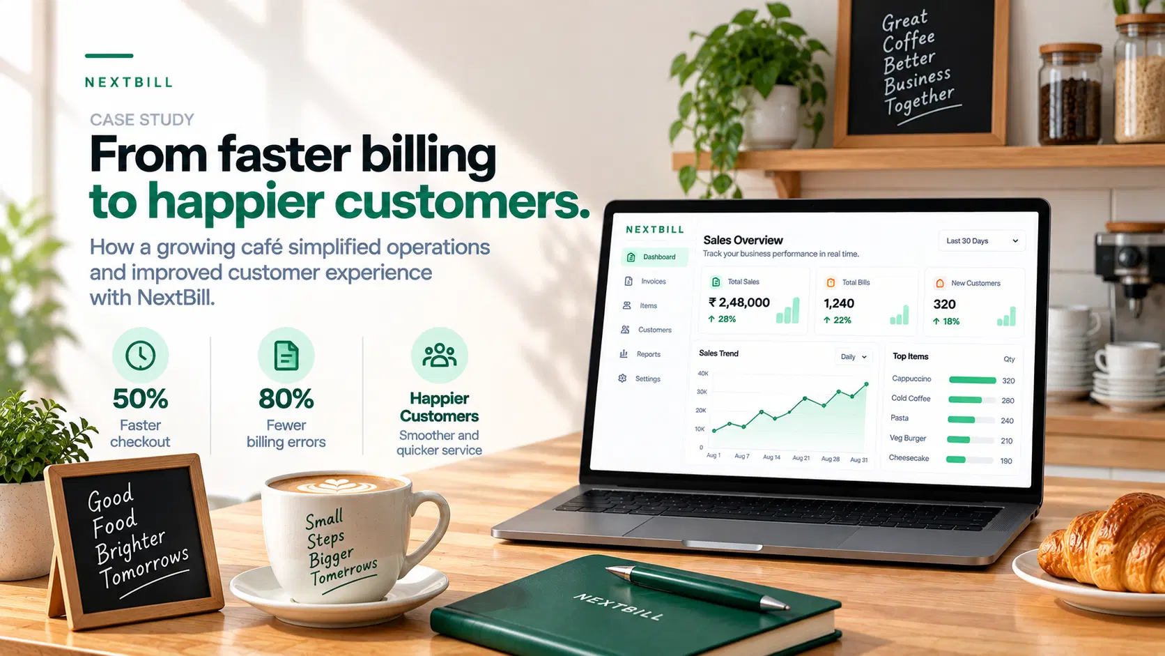 Business finance illustration accompanying NextBill case studies